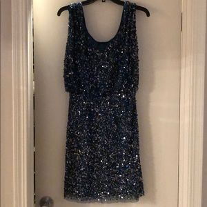 Green Party dress w silver sequins!